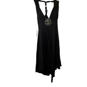 Marine Blu Black Halter Top Dress Knee Length V Neck Skull Size S Small